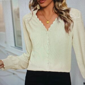 Cream V-Neck Blouse